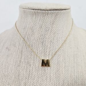 Vintage Trifari Signed "M" Minimalist Initial 1970's Pendant Gold Chain Necklace